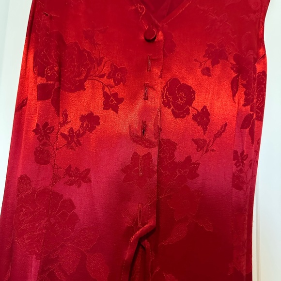 Red satin brocade dressy pant suit size 12 - Picture 2 of 6